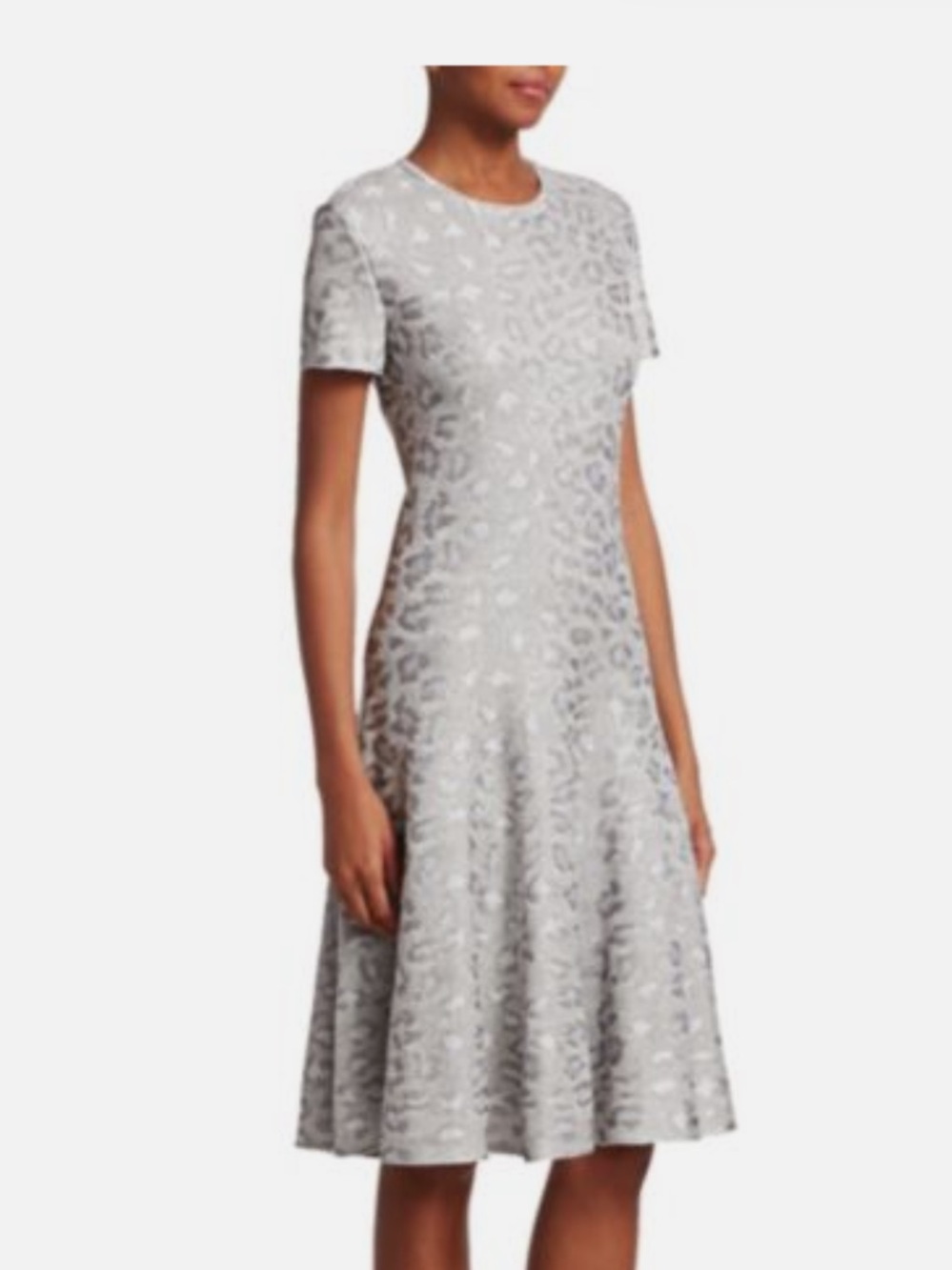 St. John Silver Metallic Sequined Animal Print  Fit-and-Flare Dress